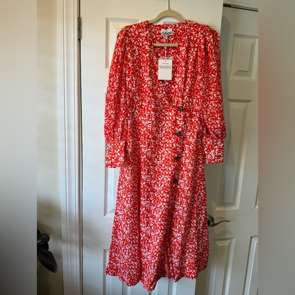 GANNI Abstract Floral Midi Dress sz 38 | sz 6 NWT - Picture 5 of 15